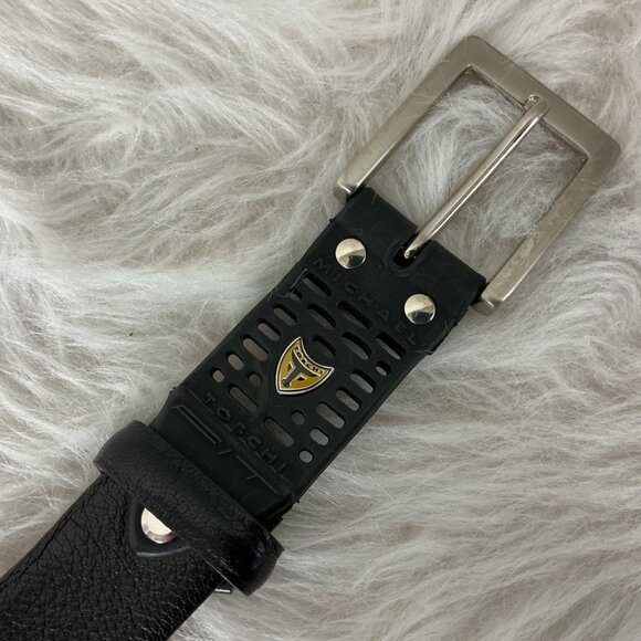 Michael Toschi Brown Leather Belt Black Perforated Rubber Section 42 - Picture 2 of 10